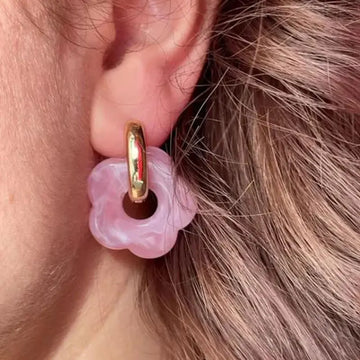 DAIIIBABYYY  -  Pink Acrylic Flower Resin Drop Earrings Simple Round Hollow Copper Girls Jewelry Cute Party Personality Gifts Wholesale